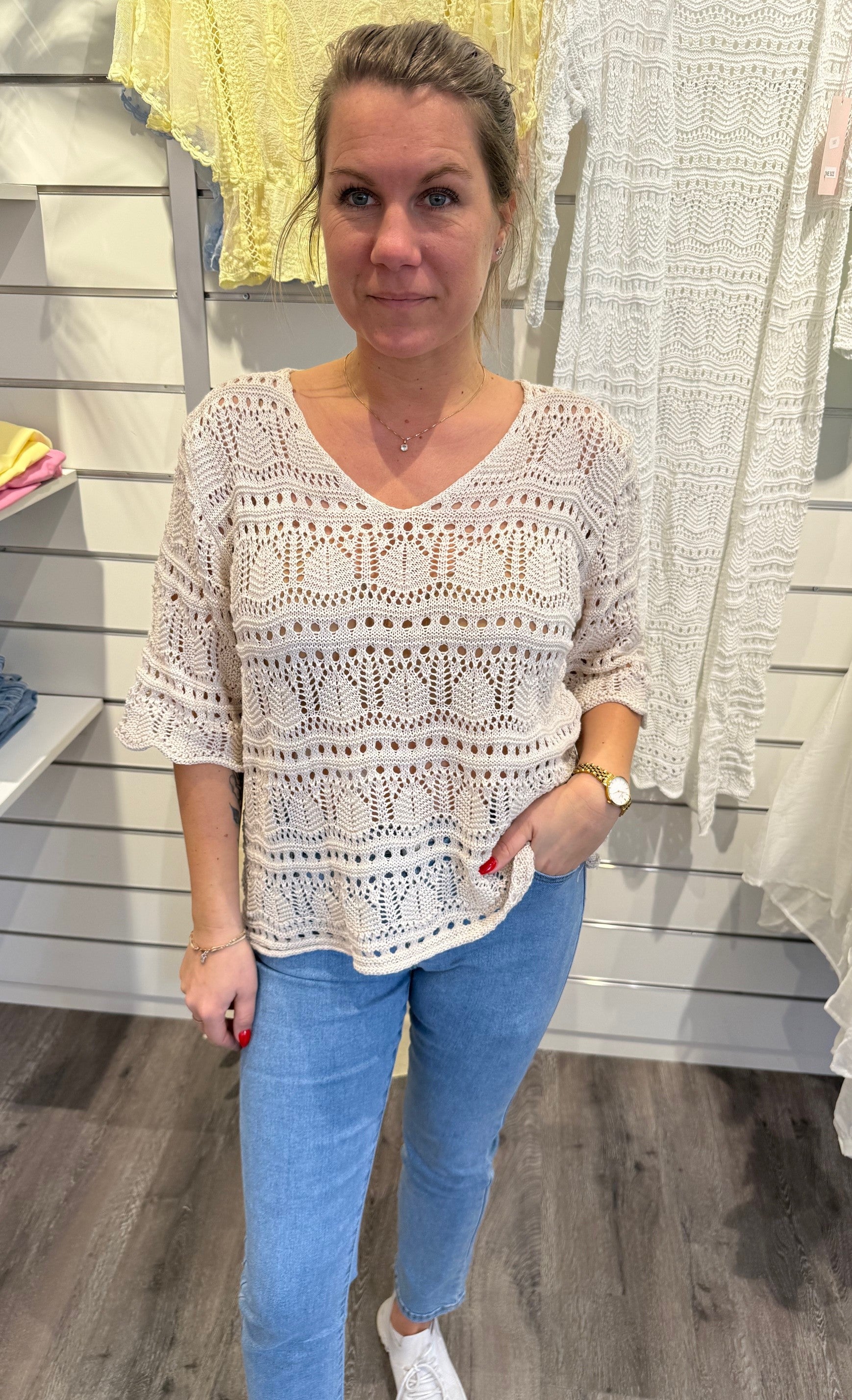 Paula - Virkad Topp - Beige