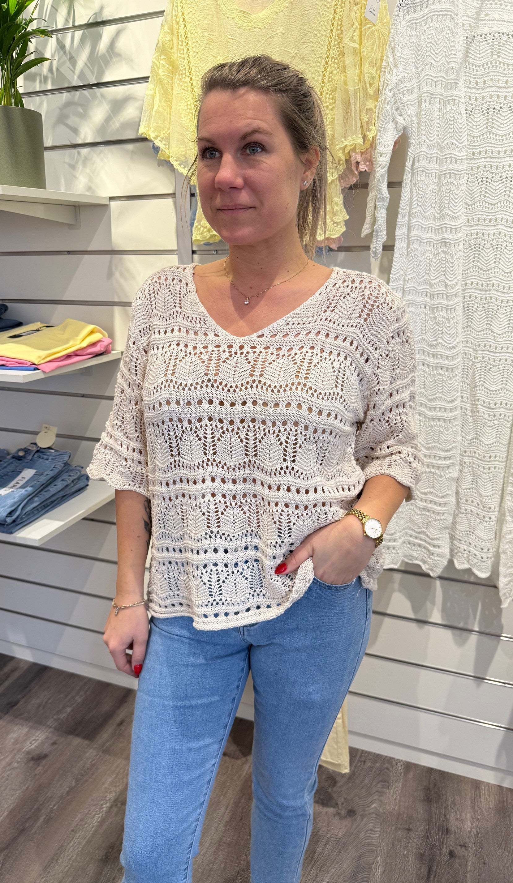 Paula - Virkad Topp - Beige