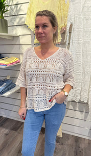 Paula - Virkad Topp - Beige