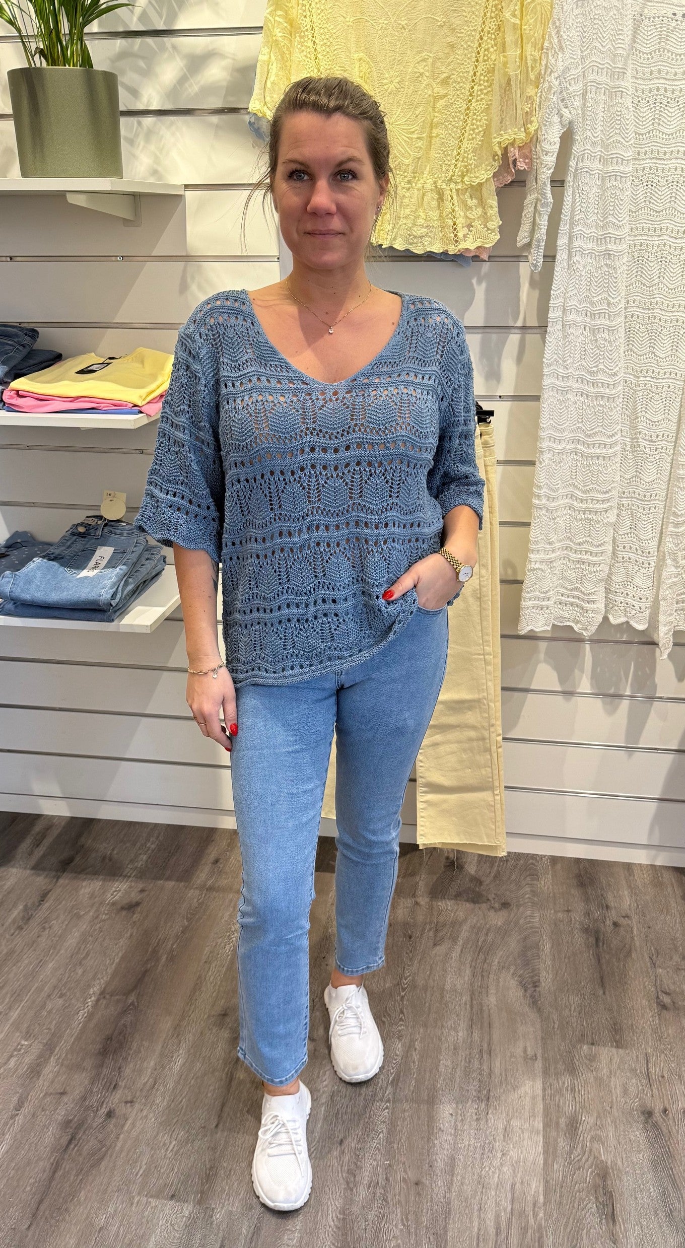 Paula - Virkad Topp - Denim