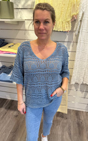 Paula - Virkad Topp - Denim