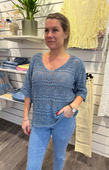 Paula - Virkad Topp - Denim