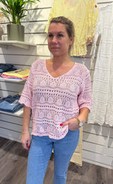 Paula - Virkad Topp - Ljusrosa