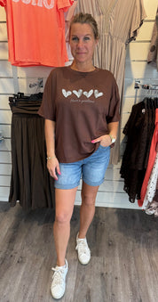 Trine T-shirt Hjärtan Brun