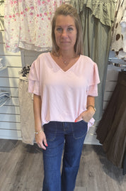 Wera V-ringad topp med volang Rosa