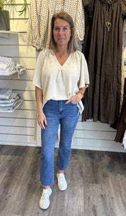 Wilma V-ringad topp Beige