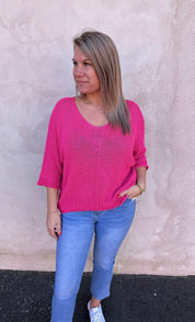 Agata - Stickad tröja- Cerise - Nyhet