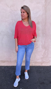 Agata  - Stickad tröja-  Corall - Nyhet