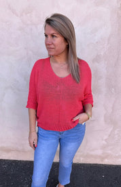 Agata  - Stickad tröja-  Corall - Nyhet