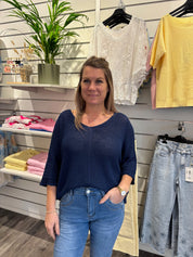 Agata - Stickad tröja - Marinblå - Nyhet