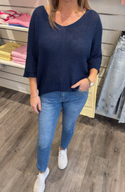 Agata - Stickad tröja - Marinblå - Nyhet