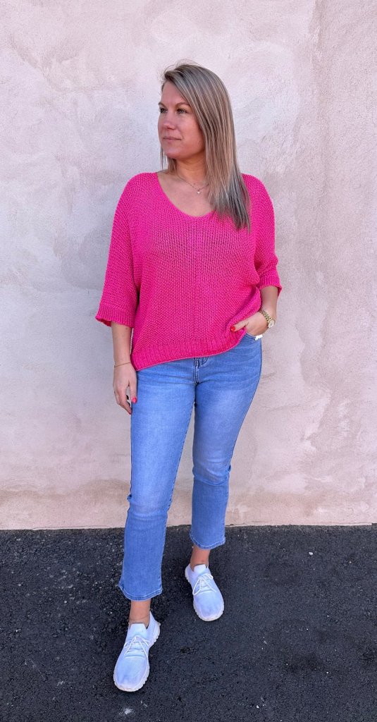 Agata - Stickad tröja- Cerise - Nyhet