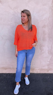 Agata - Stickad tröja- Orange - Nyhet