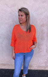 Agata - Stickad tröja- Orange - Nyhet