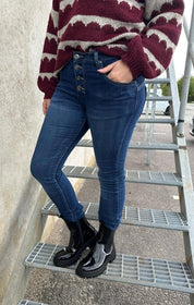 Alba - Byxor med Knappar - Mörk Denim 90109-E - Nyhet