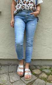 Alba - Joggingjeans med Knappar 90109-C- Ljustvätt
