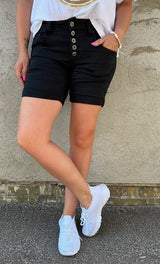Alba - Jeansshorts med knappar- Svart - Nyhet