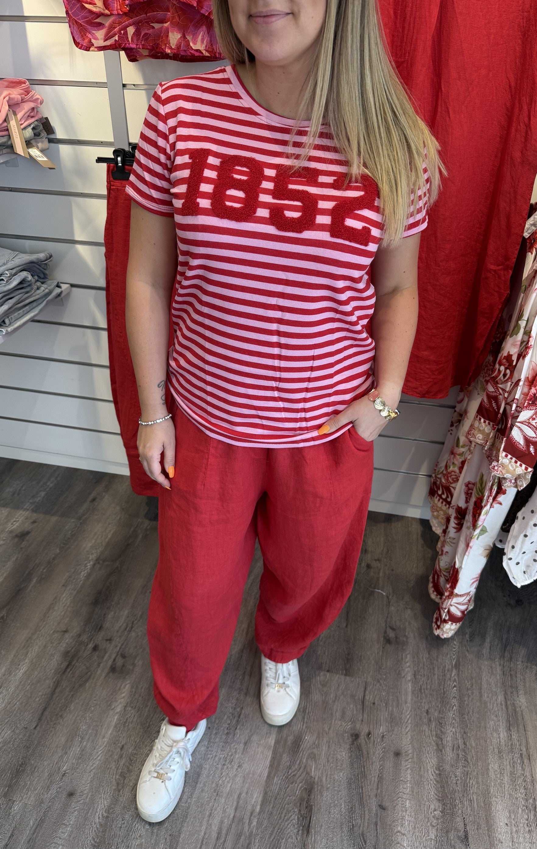 Alvera Tshirt Randig Röd/Rosa