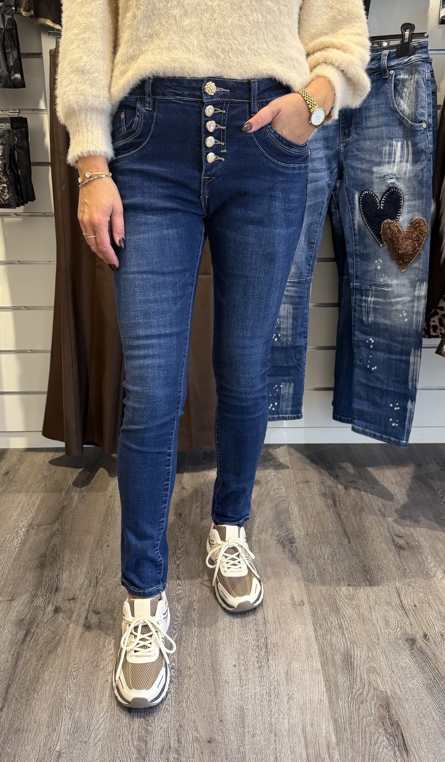 Amie jeans med knappmix 98683 Mörkdenim