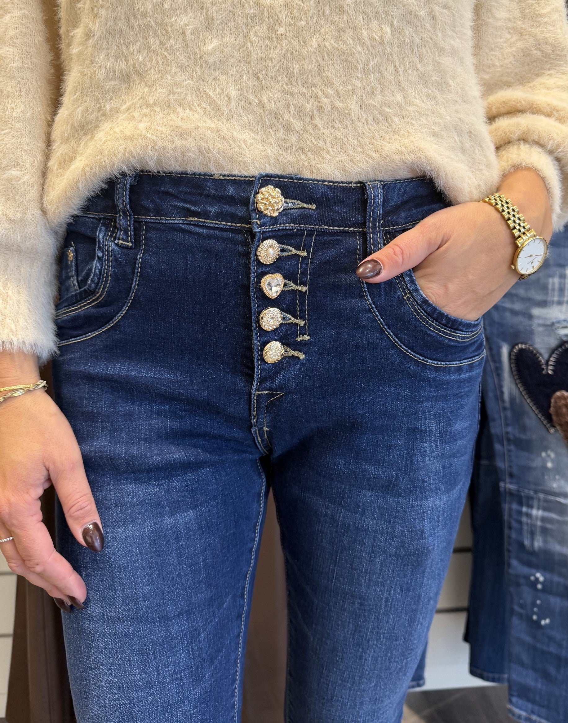 Amie jeans med knappmix 98683 Mörkdenim