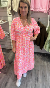 Andrea - Klänning - Leopard - Rosa/Orange