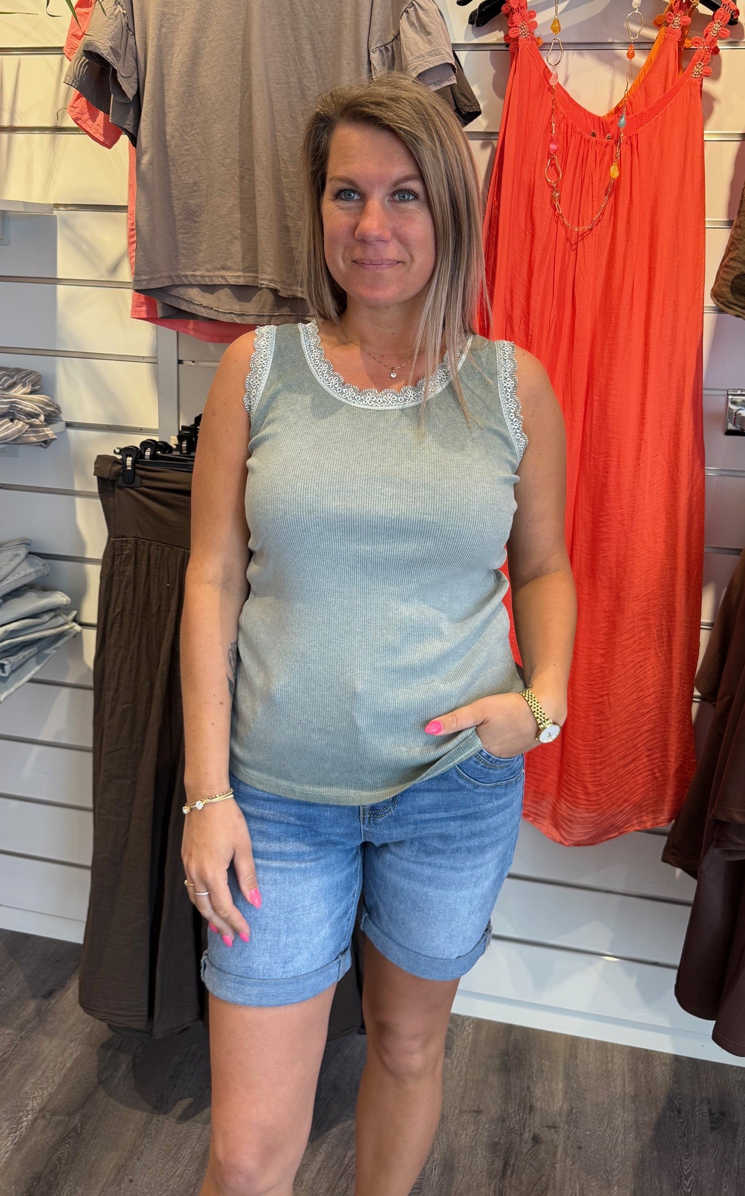 Angeline - Spetslinne Khaki