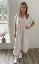 Astra Linneklänning  Beige