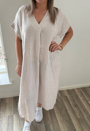 Astra Linneklänning  Beige