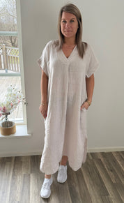 Astra Linneklänning  Beige
