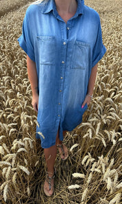 Fanny - Jeansklänning - Kort Ärm - Denim - Nyhet