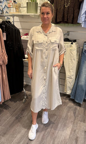 Astrid25 - Skjortklänning- Beige