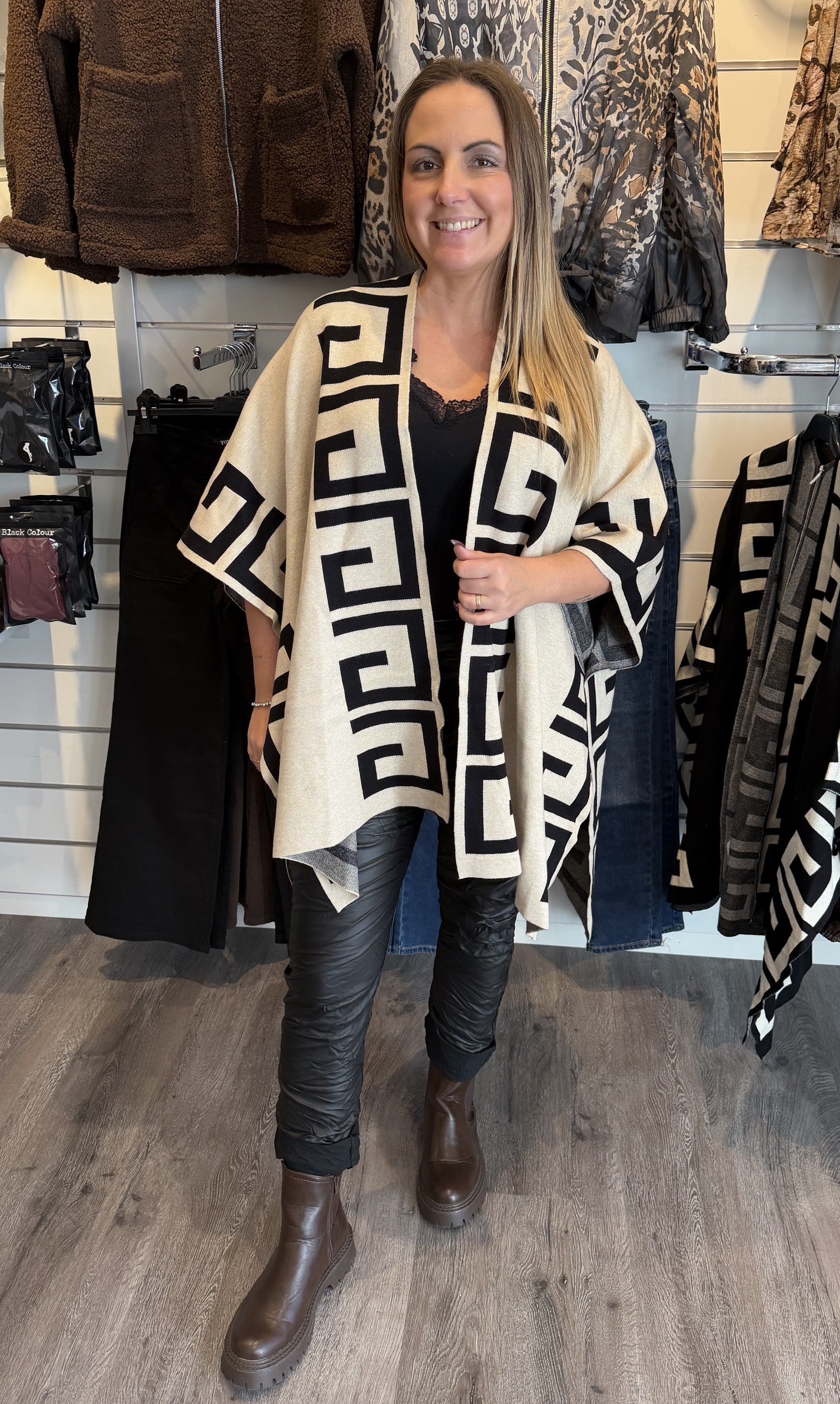 Athena Cardigan Grekiskt mönster Beige