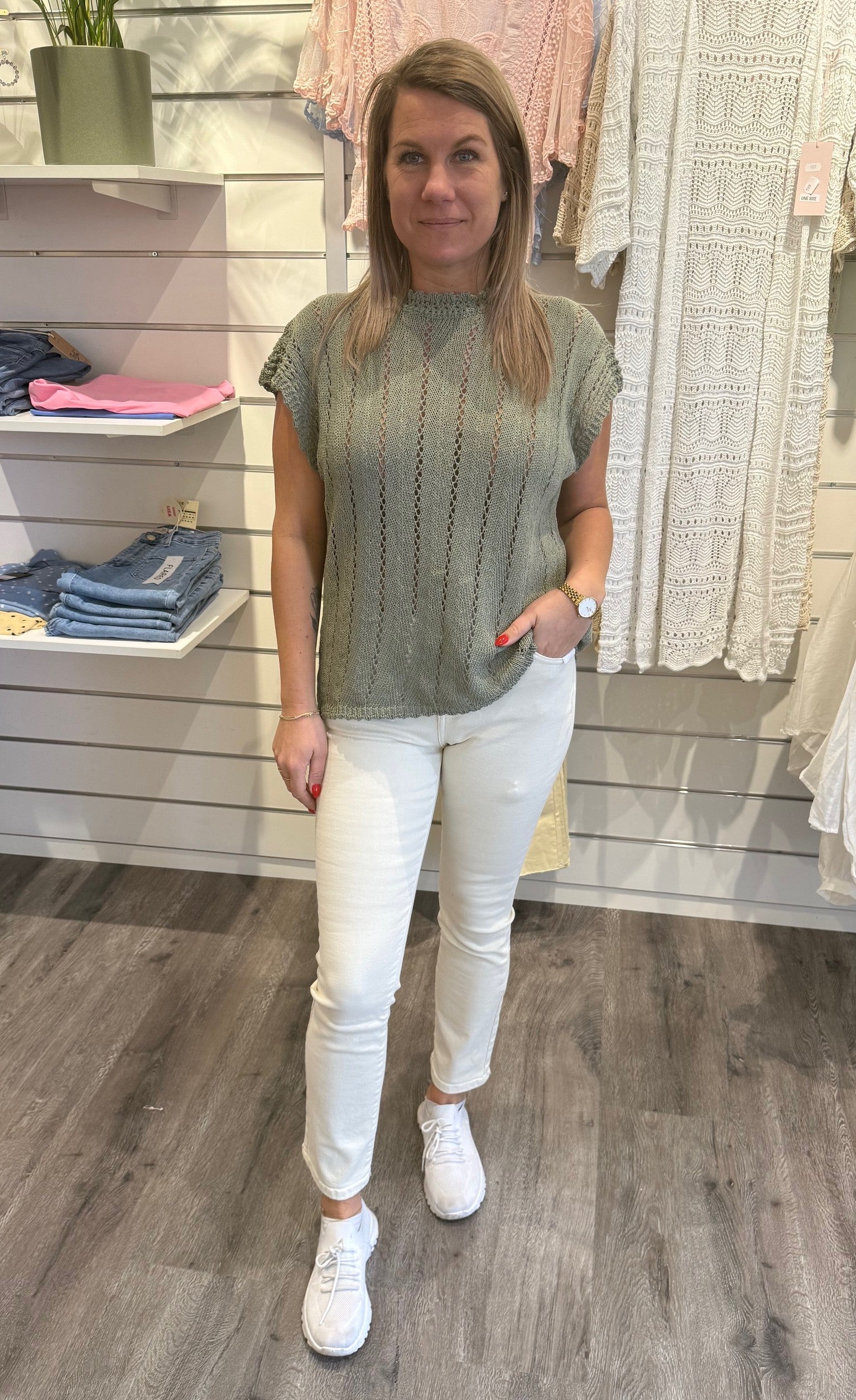Aurora - Virkad Topp - Khaki