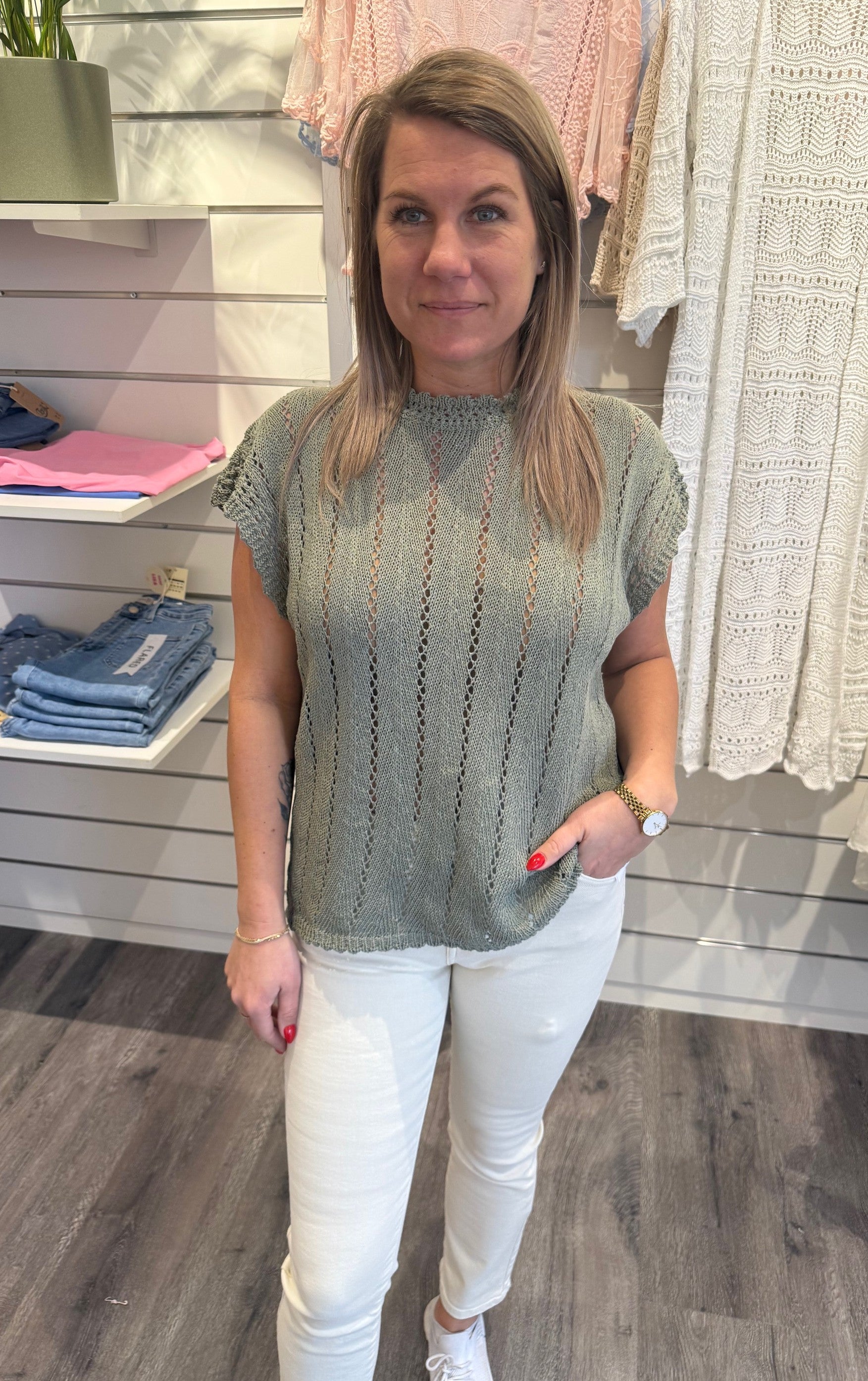 Aurora - Virkad Topp - Khaki
