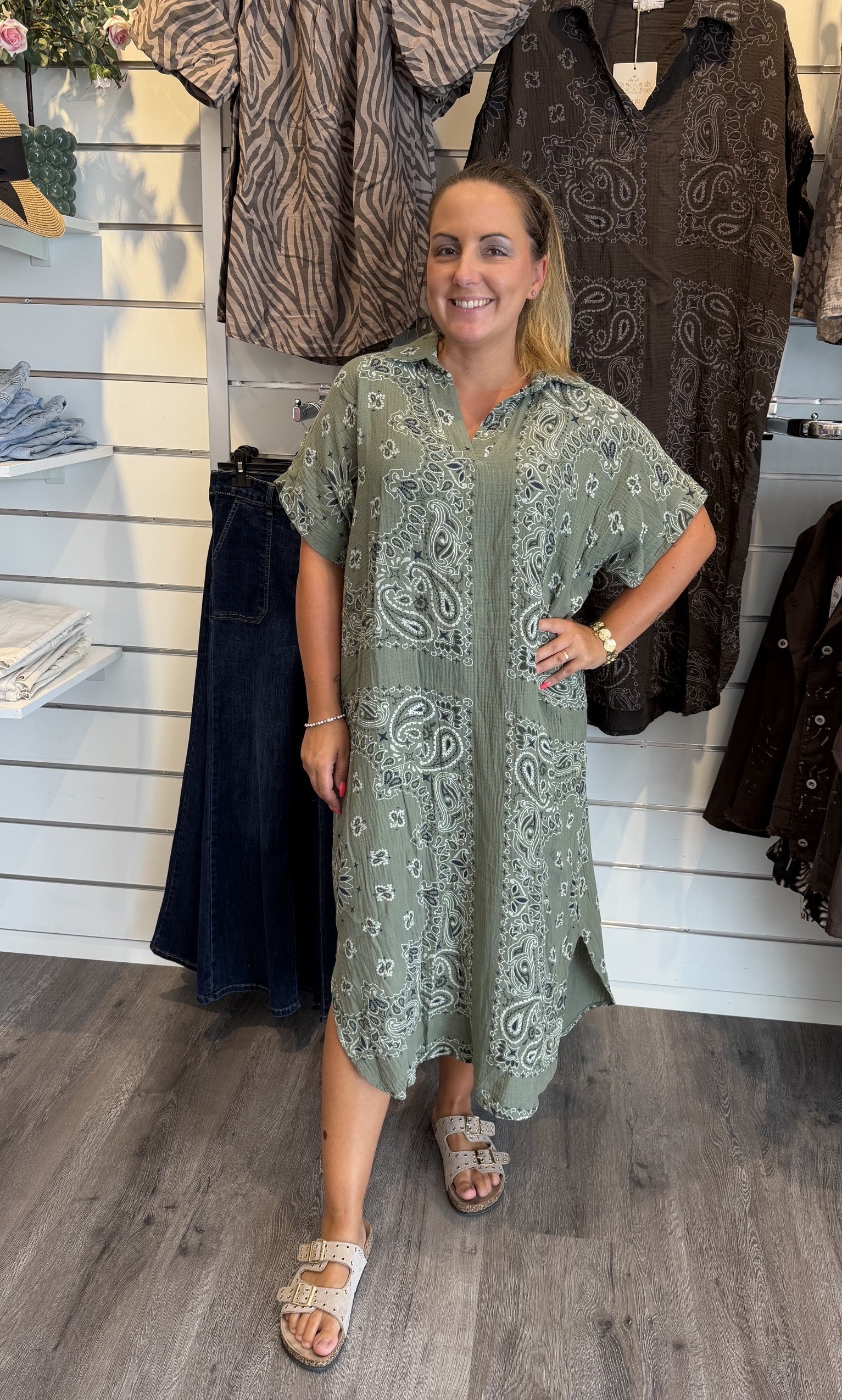 Bandana Bomullsklänning Khaki