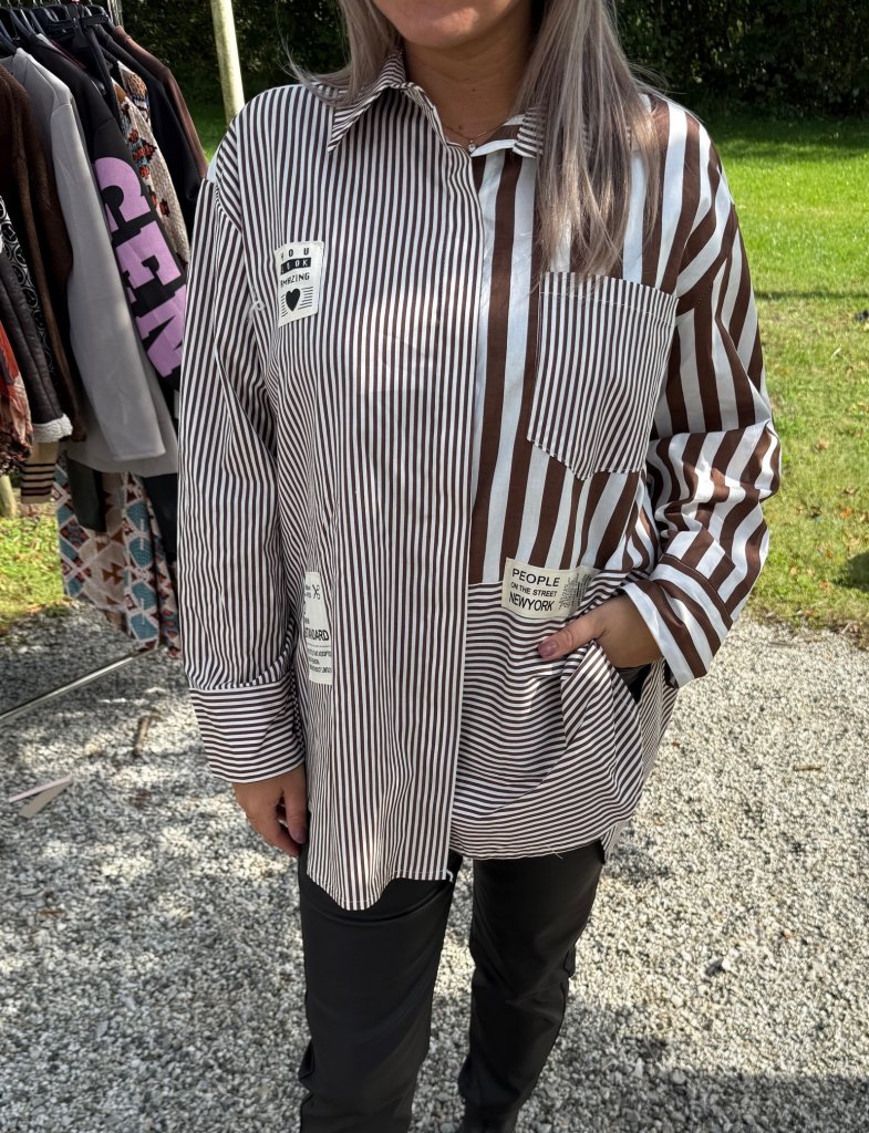 Birch - Oversize Skjorta - Cream/Brun - Nyhet