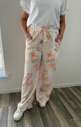 Bjorg byxor med blommor Beige