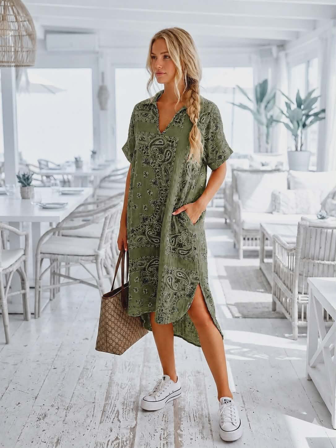 Bandana Bomullsklänning Khaki