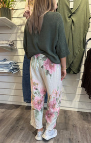 Marilla Linnebyxa Flower Beige