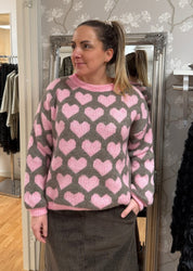 Cara - Stickad tröja hjärtan  - Rosa