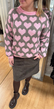Cara - Stickad tröja hjärtan  - Rosa