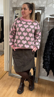 Cara - Stickad tröja hjärtan  - Rosa
