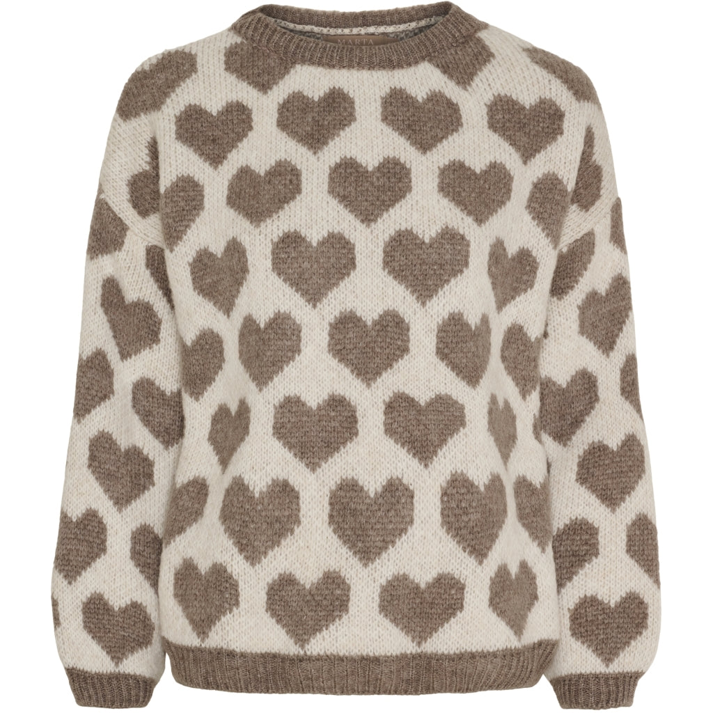 Cara - Stickad tröja hjärtan  -Beige