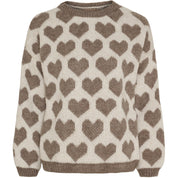 Cara - Stickad tröja hjärtan  -Beige