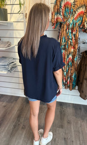Carina Topp V-ringad  Navy