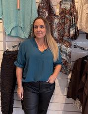 Carina Topp V-ringad  Petrol