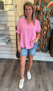 Carina Topp V-ringad  Rosa
