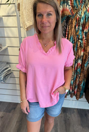Carina Topp V-ringad  Rosa