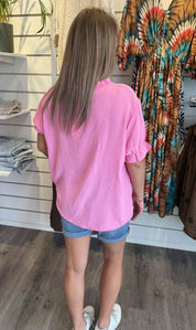 Carina Topp V-ringad  Rosa