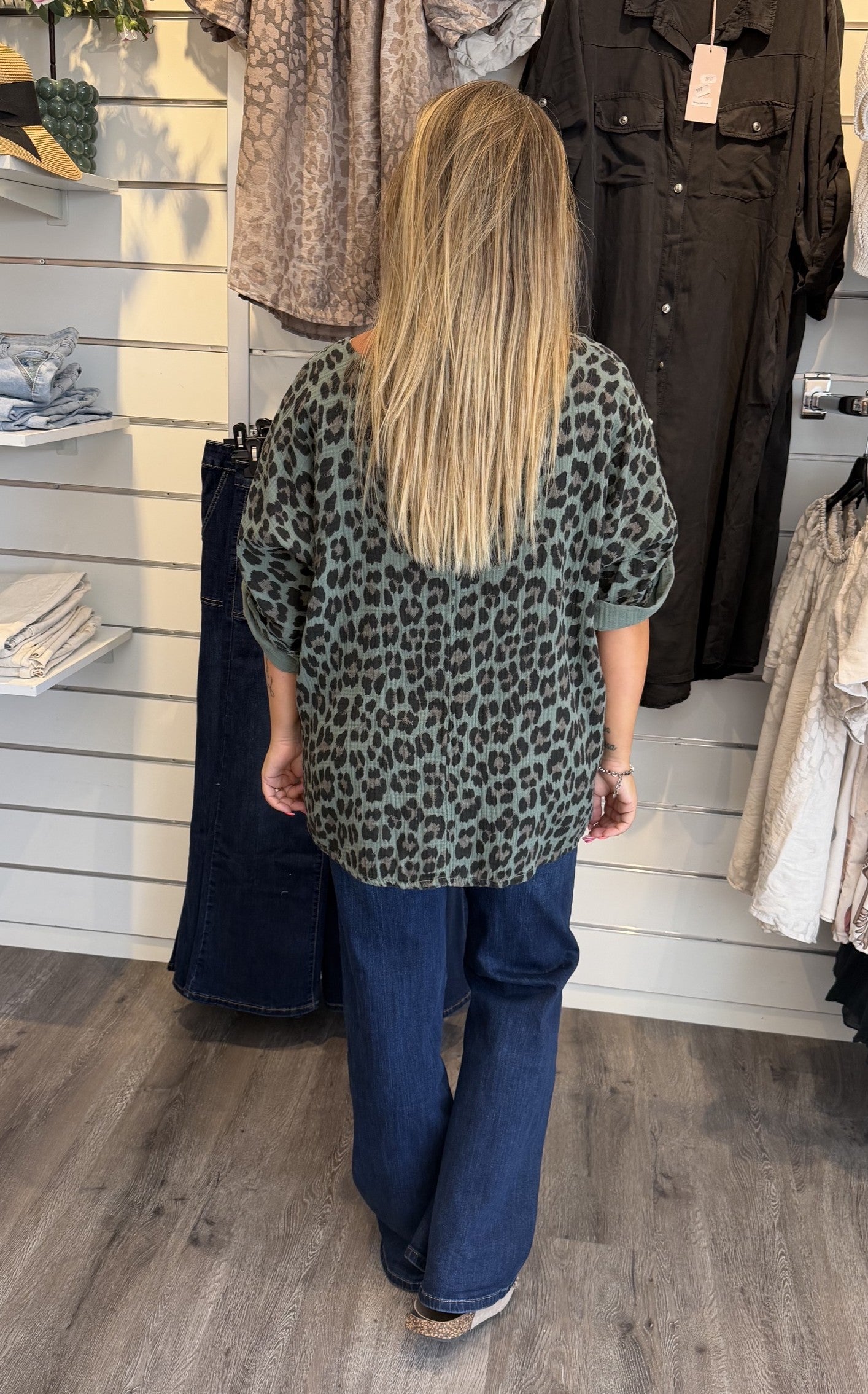 Carla bomullstopp leopard khaki